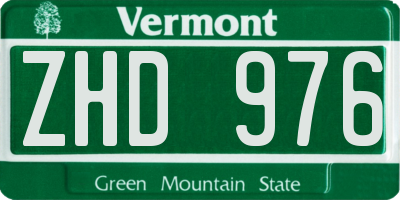 VT license plate ZHD976