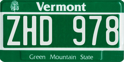 VT license plate ZHD978
