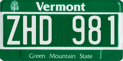 VT license plate ZHD981
