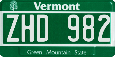 VT license plate ZHD982