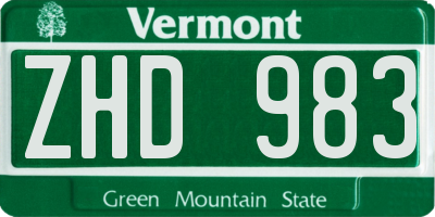 VT license plate ZHD983