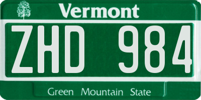 VT license plate ZHD984