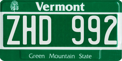VT license plate ZHD992