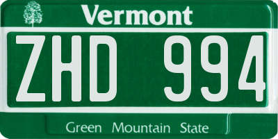 VT license plate ZHD994
