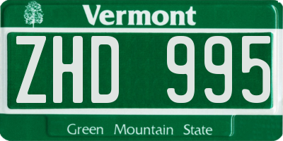 VT license plate ZHD995