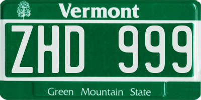 VT license plate ZHD999