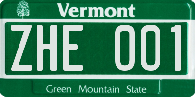 VT license plate ZHE001