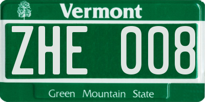VT license plate ZHE008