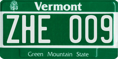 VT license plate ZHE009
