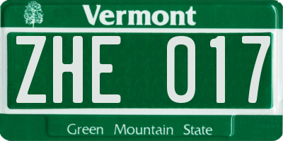VT license plate ZHE017