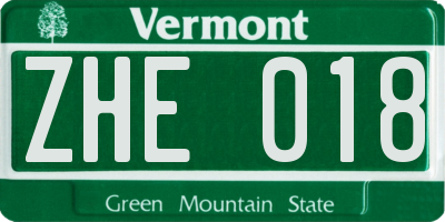 VT license plate ZHE018