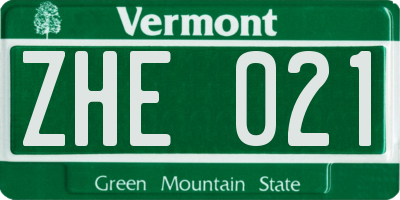 VT license plate ZHE021