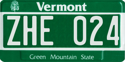 VT license plate ZHE024