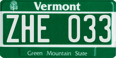 VT license plate ZHE033