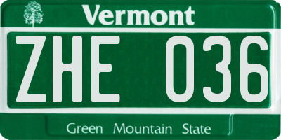 VT license plate ZHE036