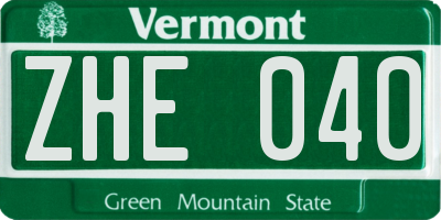 VT license plate ZHE040