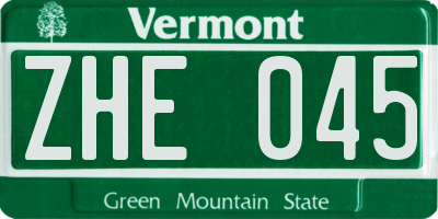 VT license plate ZHE045