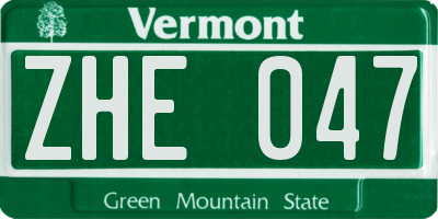 VT license plate ZHE047