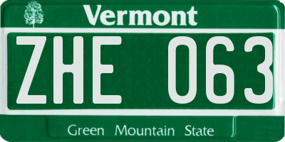 VT license plate ZHE063