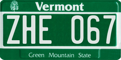 VT license plate ZHE067