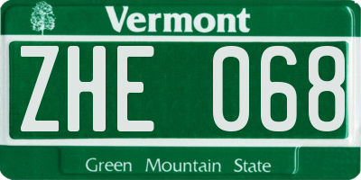 VT license plate ZHE068