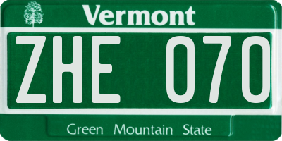VT license plate ZHE070