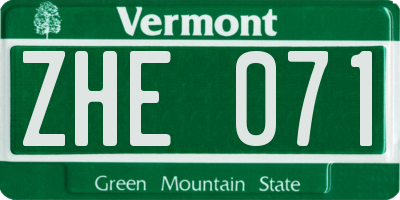 VT license plate ZHE071