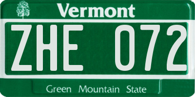 VT license plate ZHE072