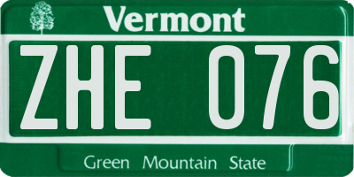 VT license plate ZHE076