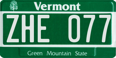 VT license plate ZHE077