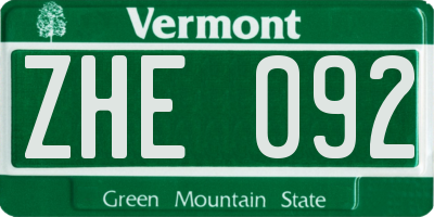 VT license plate ZHE092