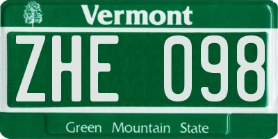 VT license plate ZHE098