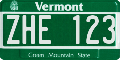 VT license plate ZHE123