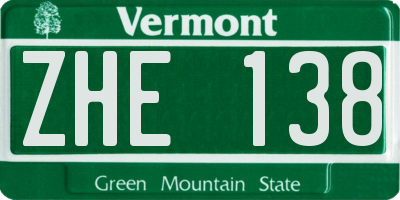 VT license plate ZHE138