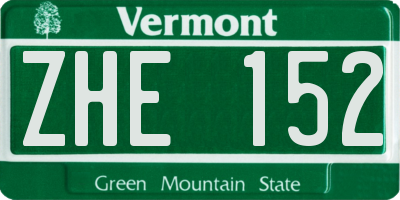 VT license plate ZHE152