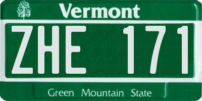 VT license plate ZHE171
