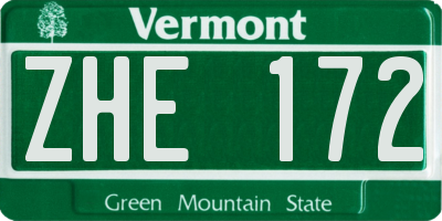 VT license plate ZHE172