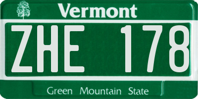VT license plate ZHE178