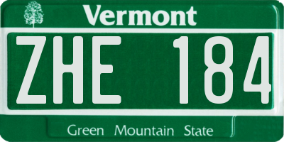 VT license plate ZHE184