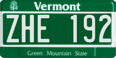VT license plate ZHE192
