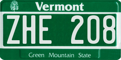 VT license plate ZHE208