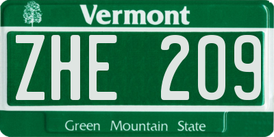 VT license plate ZHE209