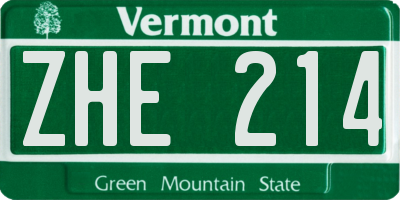VT license plate ZHE214