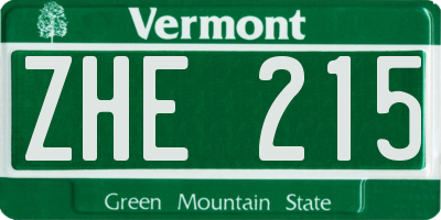 VT license plate ZHE215