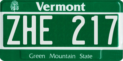 VT license plate ZHE217