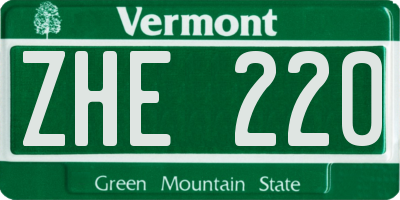 VT license plate ZHE220
