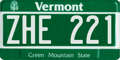 VT license plate ZHE221