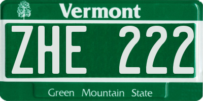 VT license plate ZHE222