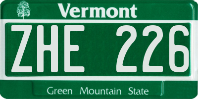 VT license plate ZHE226
