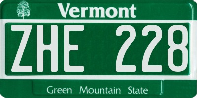 VT license plate ZHE228
